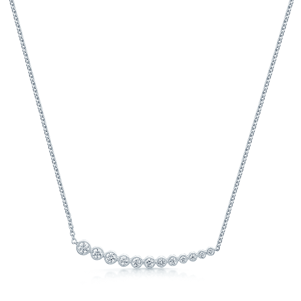 Berry's 18ct White Gold Graduated Millgrain Edge Diamond Line Pendant - Berry's Jewellers