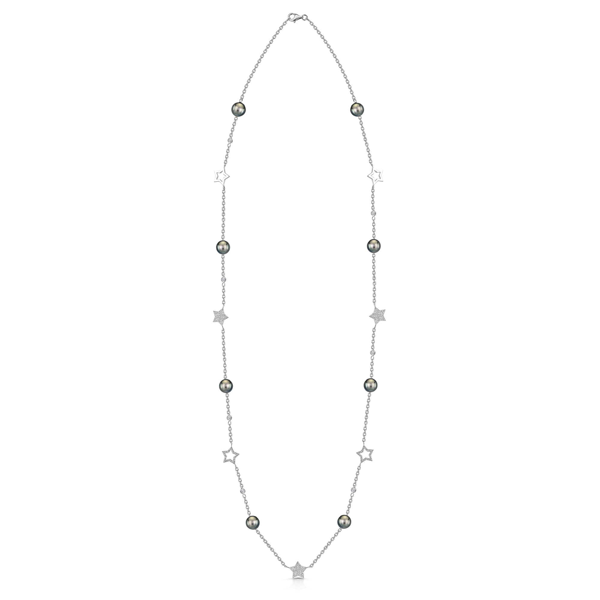 Berry's 18ct White Gold Grey Pearl & Diamond Pave Set Star Sautoir Necklet - Berry's Jewellers