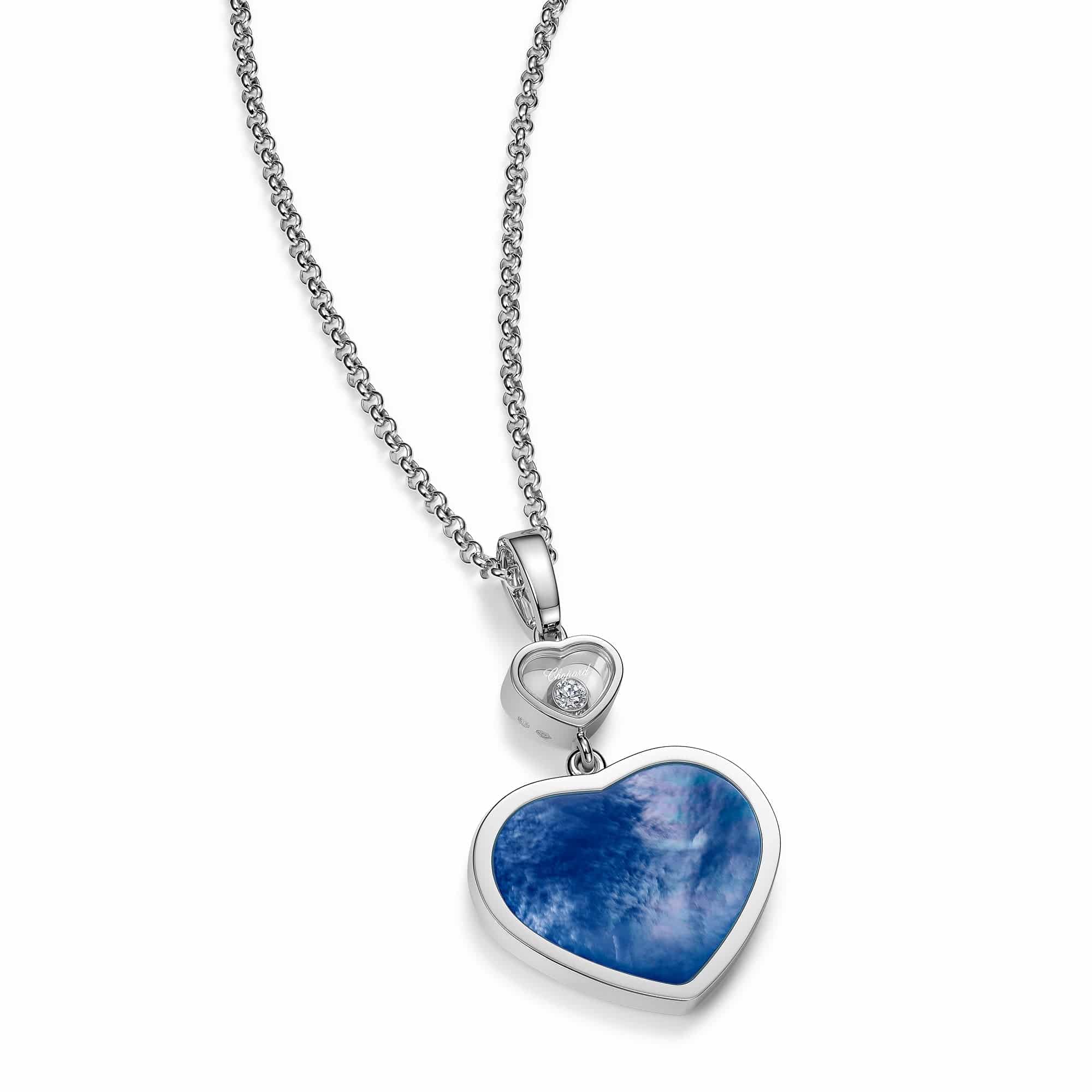 18ct White Gold Happy Hearts Blue Mother of Pearl & Diamond Pendant