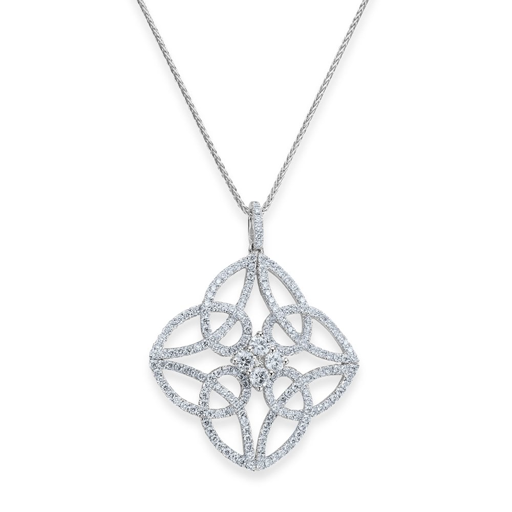 18ct White Gold Large Crossover Design Diamond Pendant