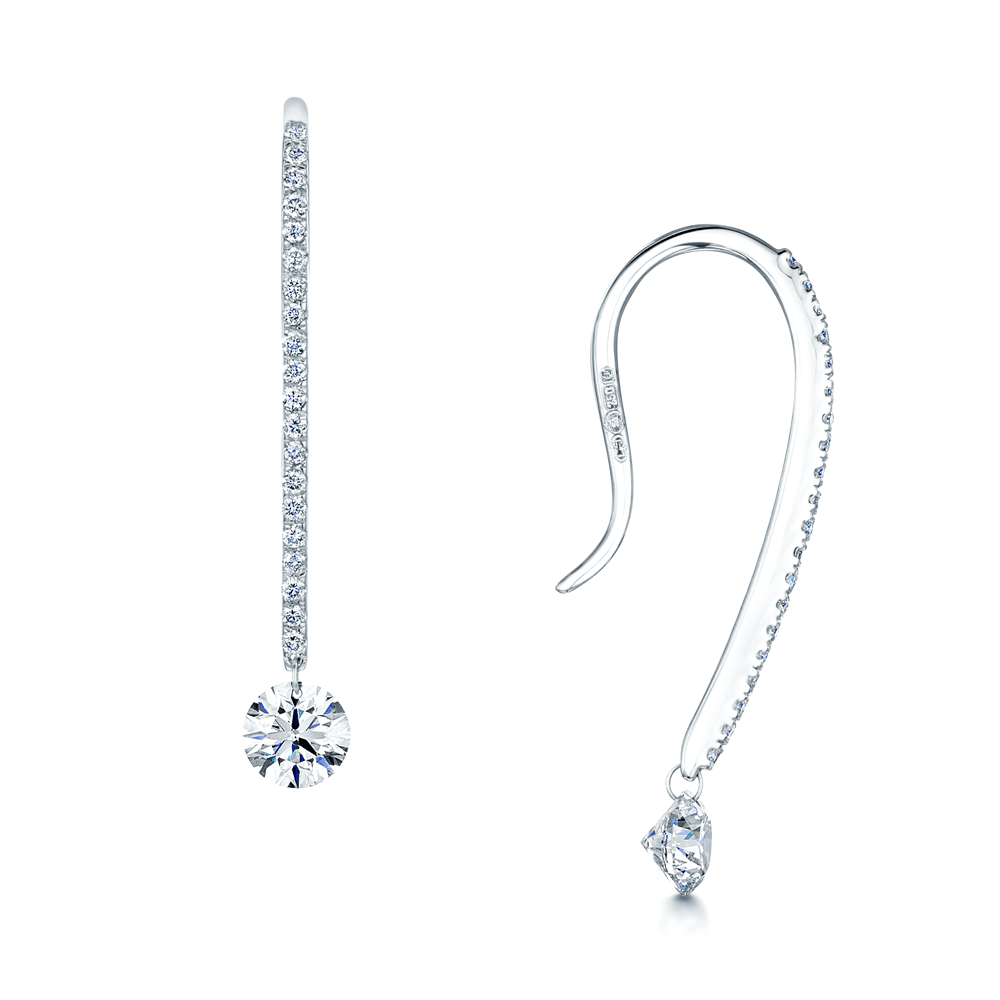 Berry's 18ct White Gold Long Diamond Set Hook Earrings - Berry's Jewellers