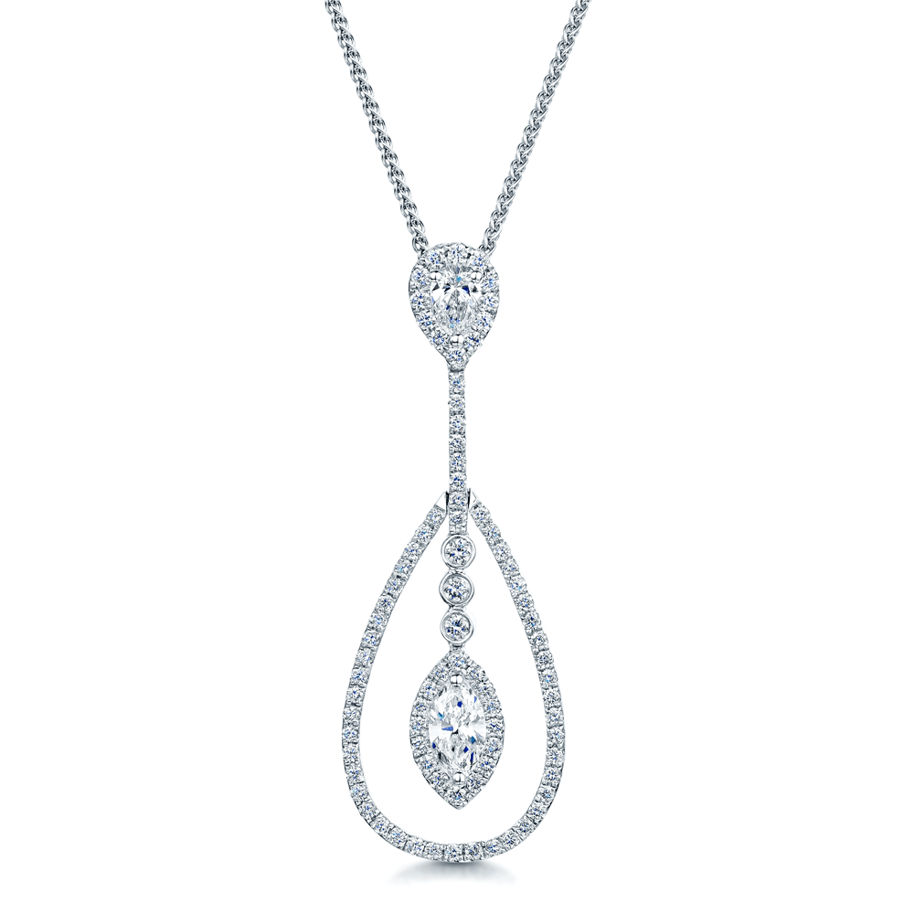 18ct White Gold Long Drop Diamond Pendant