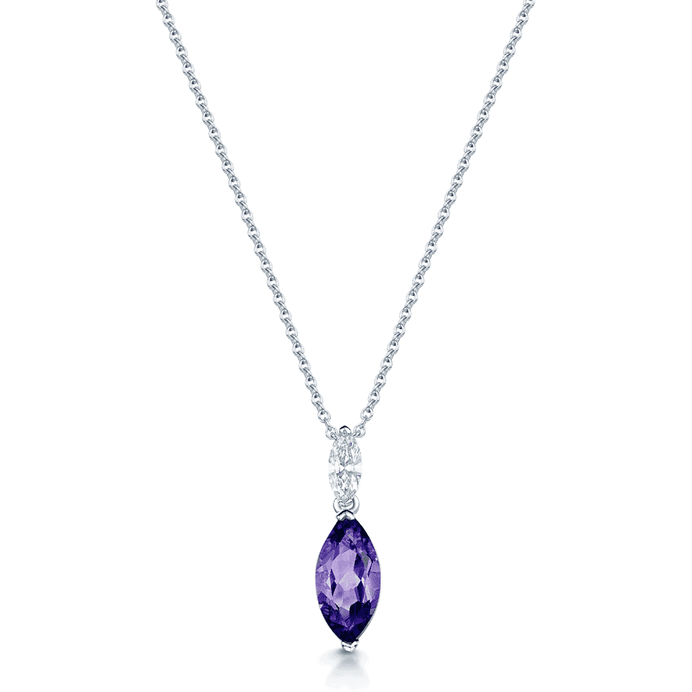 18ct White Gold Marquise Amethyst & Diamond Pendant