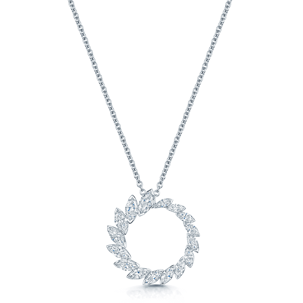 18ct White Gold Marquise Brilliant Cut Diamond Circle Pendant