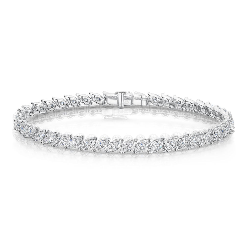 18ct White Gold Marquise Cut Diamond Claw Set Bracelet