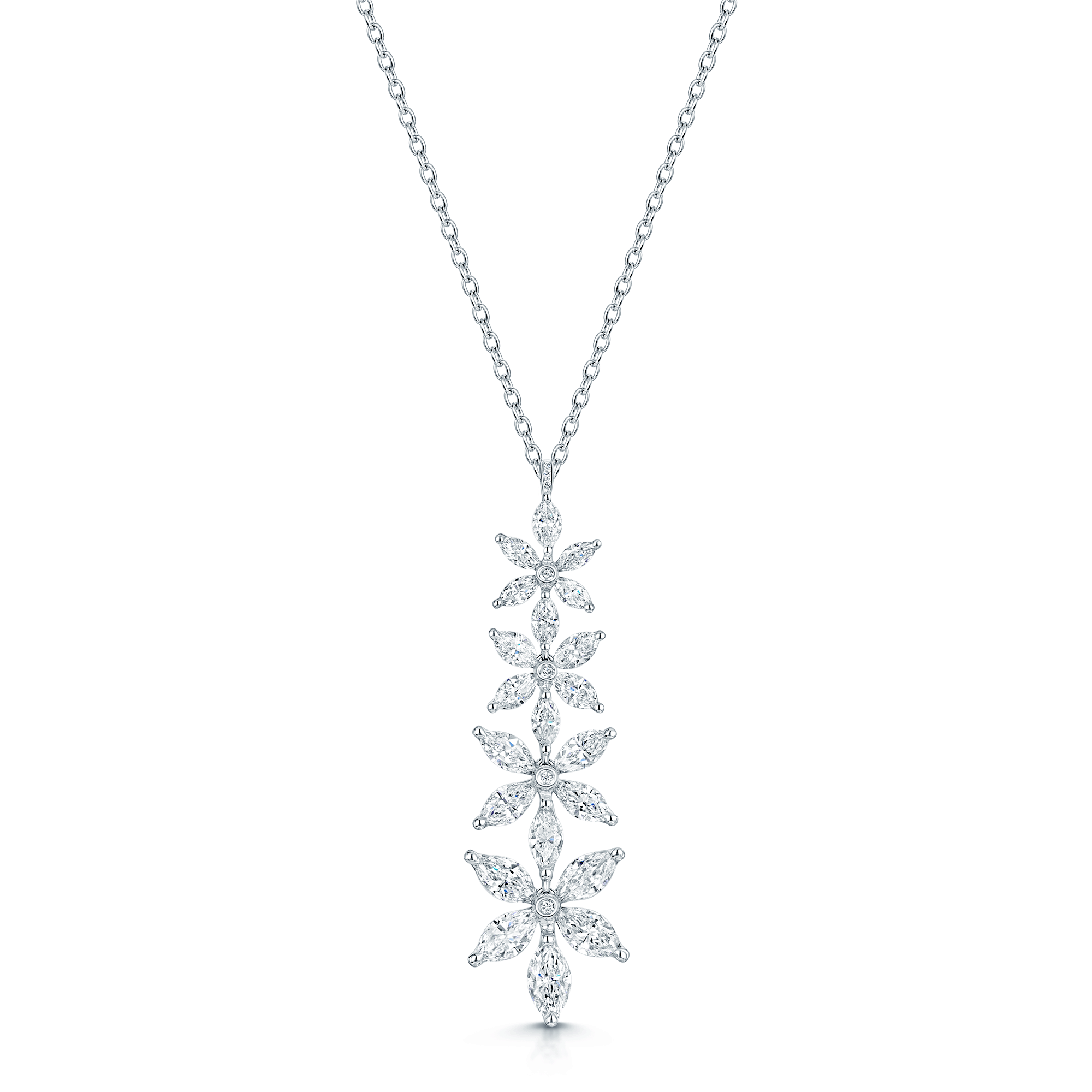 Berry's 18ct White Gold Marquise Cut Diamond Graduating Flower Pendant - Berry's Jewellers