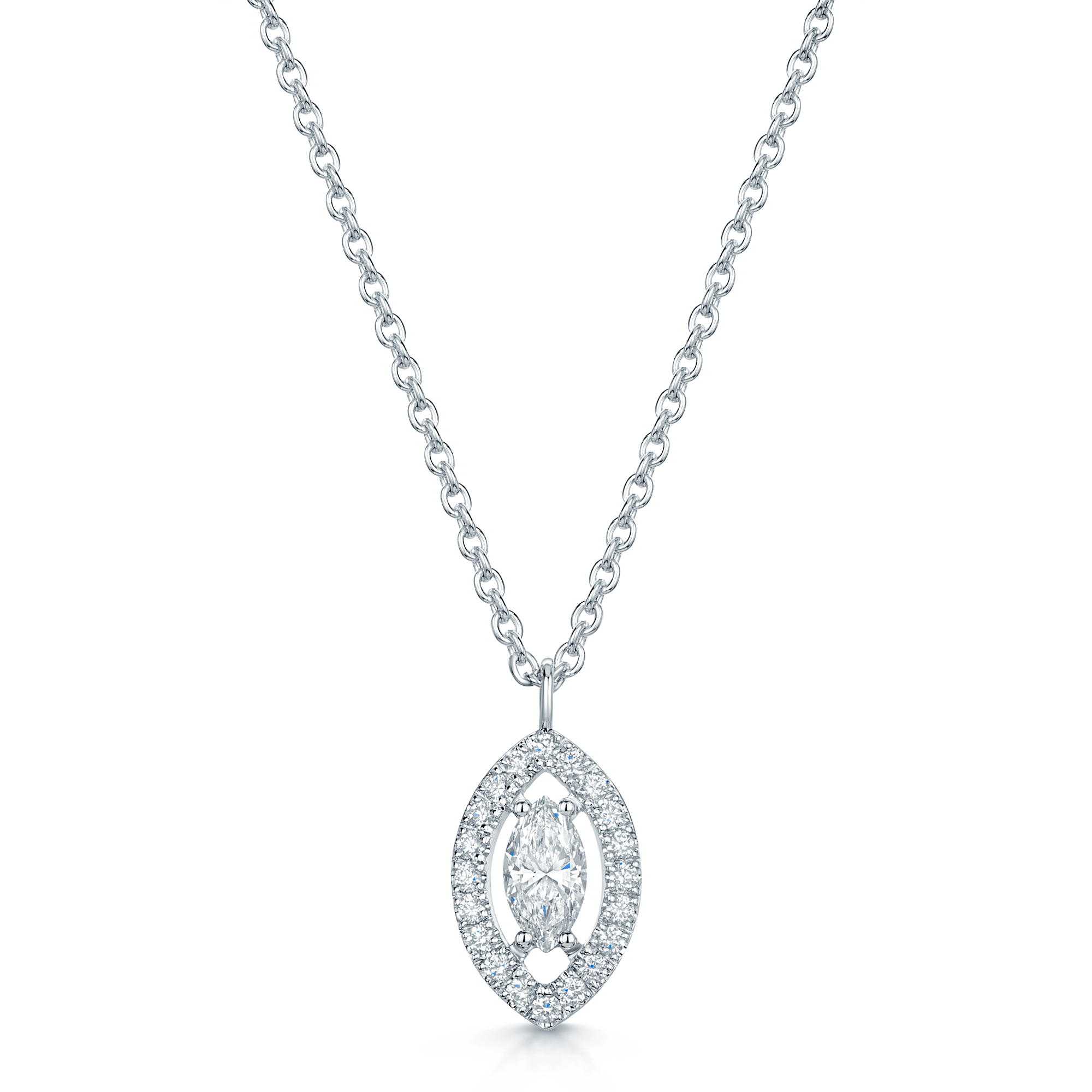 18ct White Gold Marquise Cut Diamond Pendant