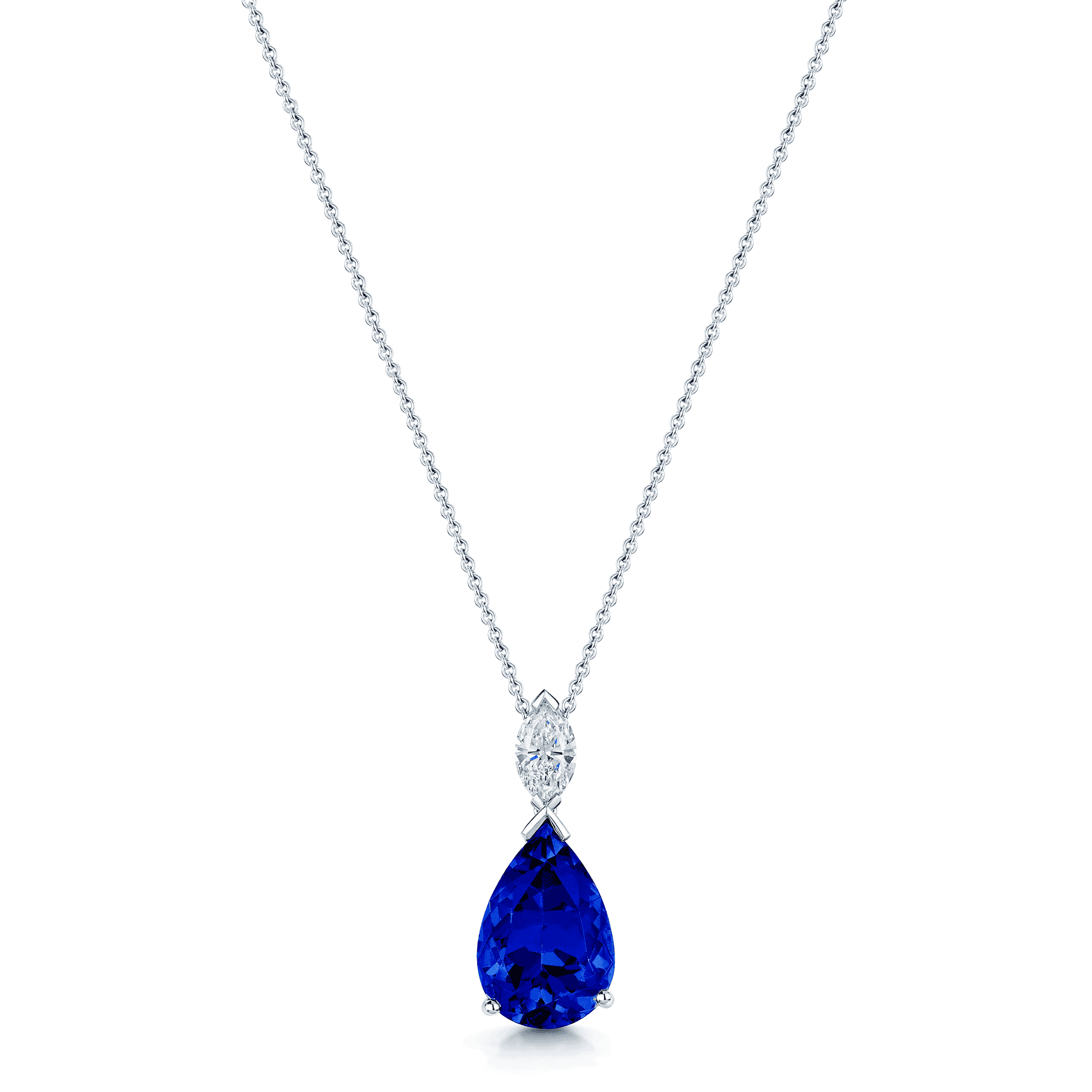 18ct White Gold Marquise Diamond & Pear Shape Tanzanite Drop Pendant