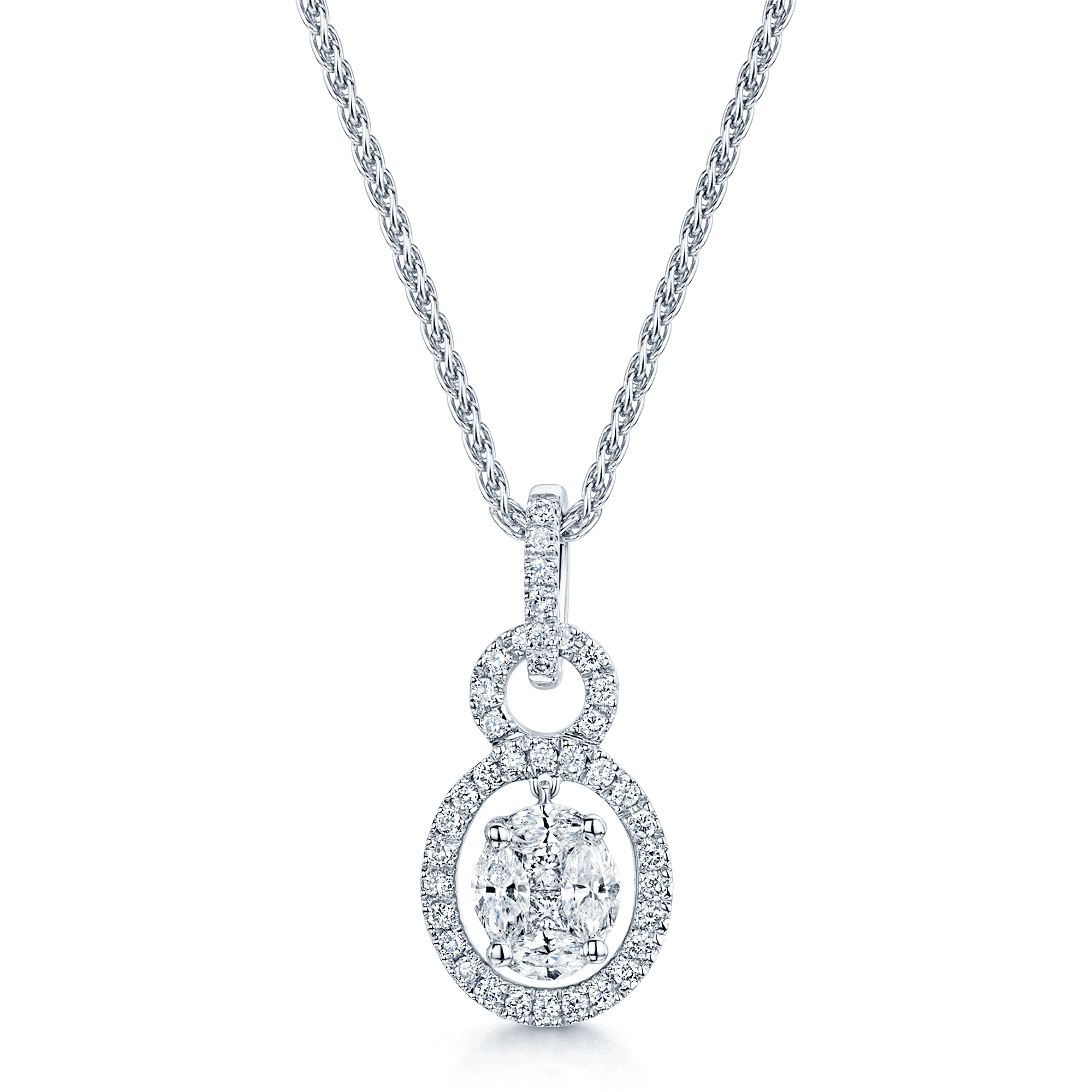 Berry's 18ct White Gold Marquise, Princess & Brilliant Cut Diamond Necklace - Berry's Jewellers