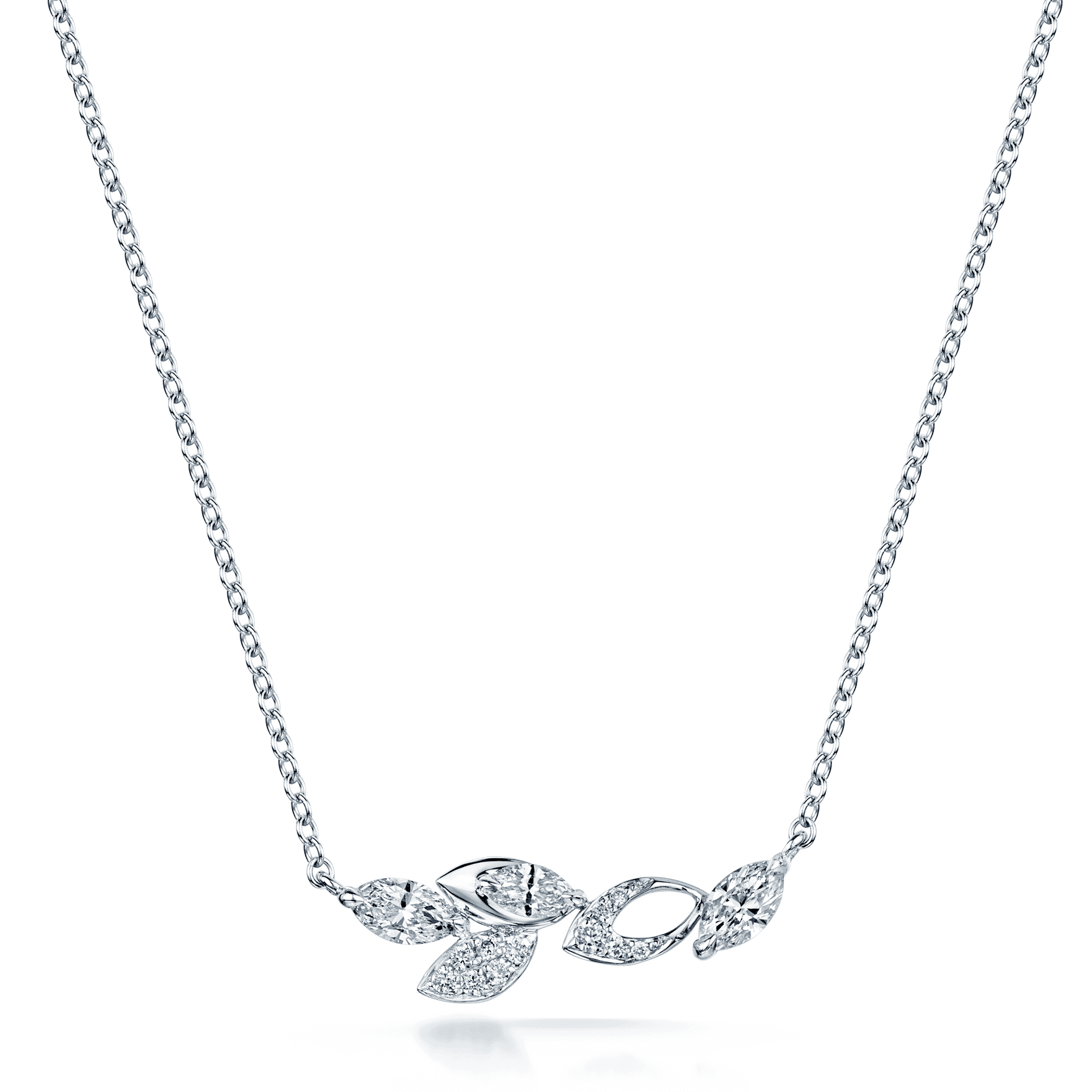 Berry's 18ct White Gold Marquise & Round Brilliant Diamond Horizontal Leaf Pendant - Berry's Jewellers