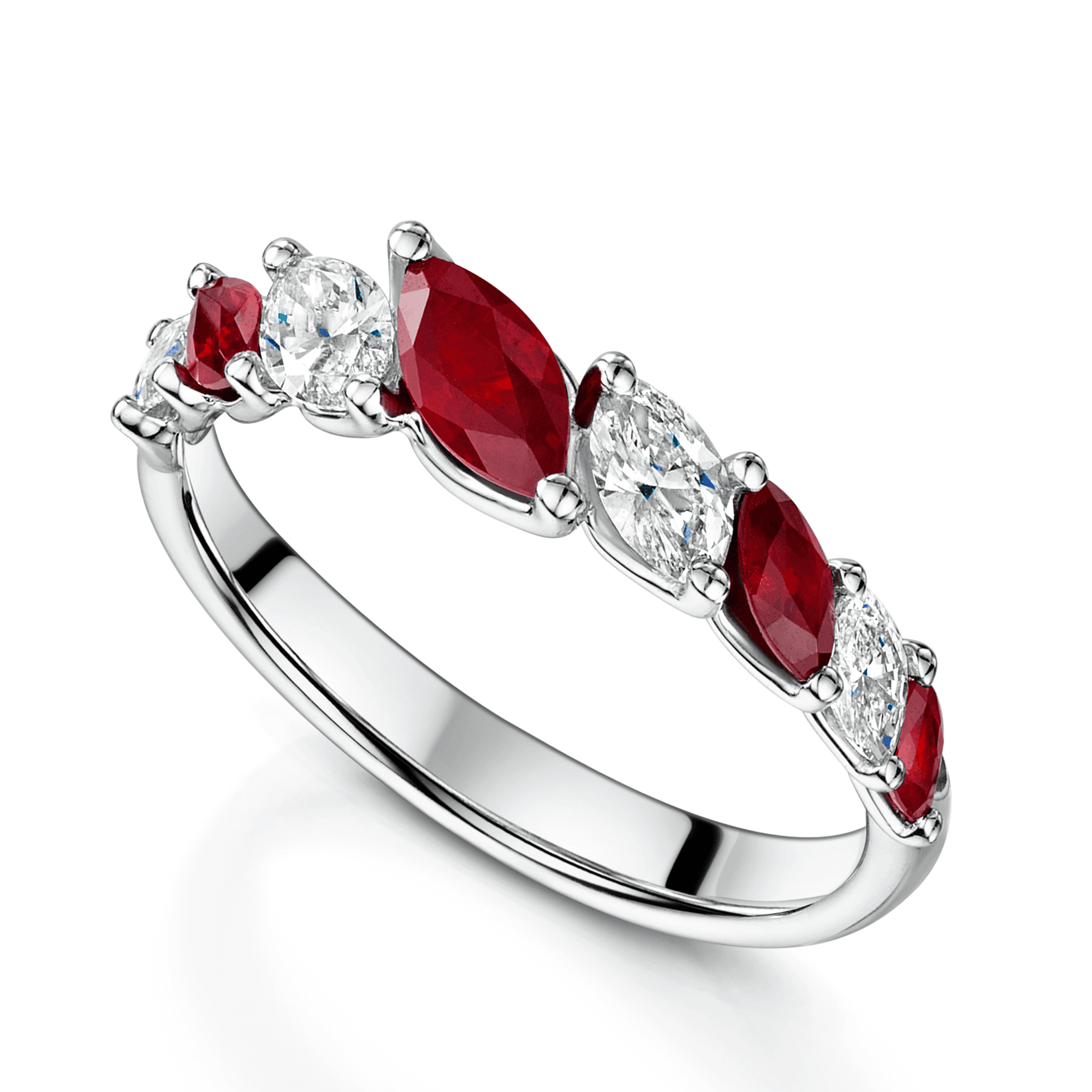 Berry's 18ct White Gold Marquise Ruby And Diamond Graduated Dress Ring - Berry's Jewellers