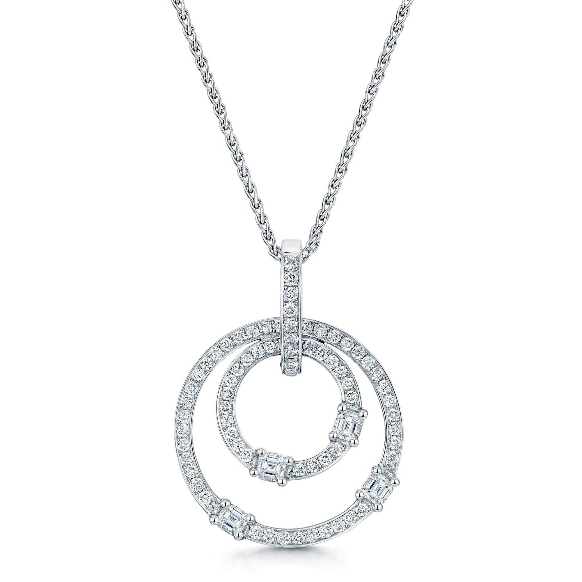 18ct White Gold Mixed Cut Diamond Double Circle Pendant