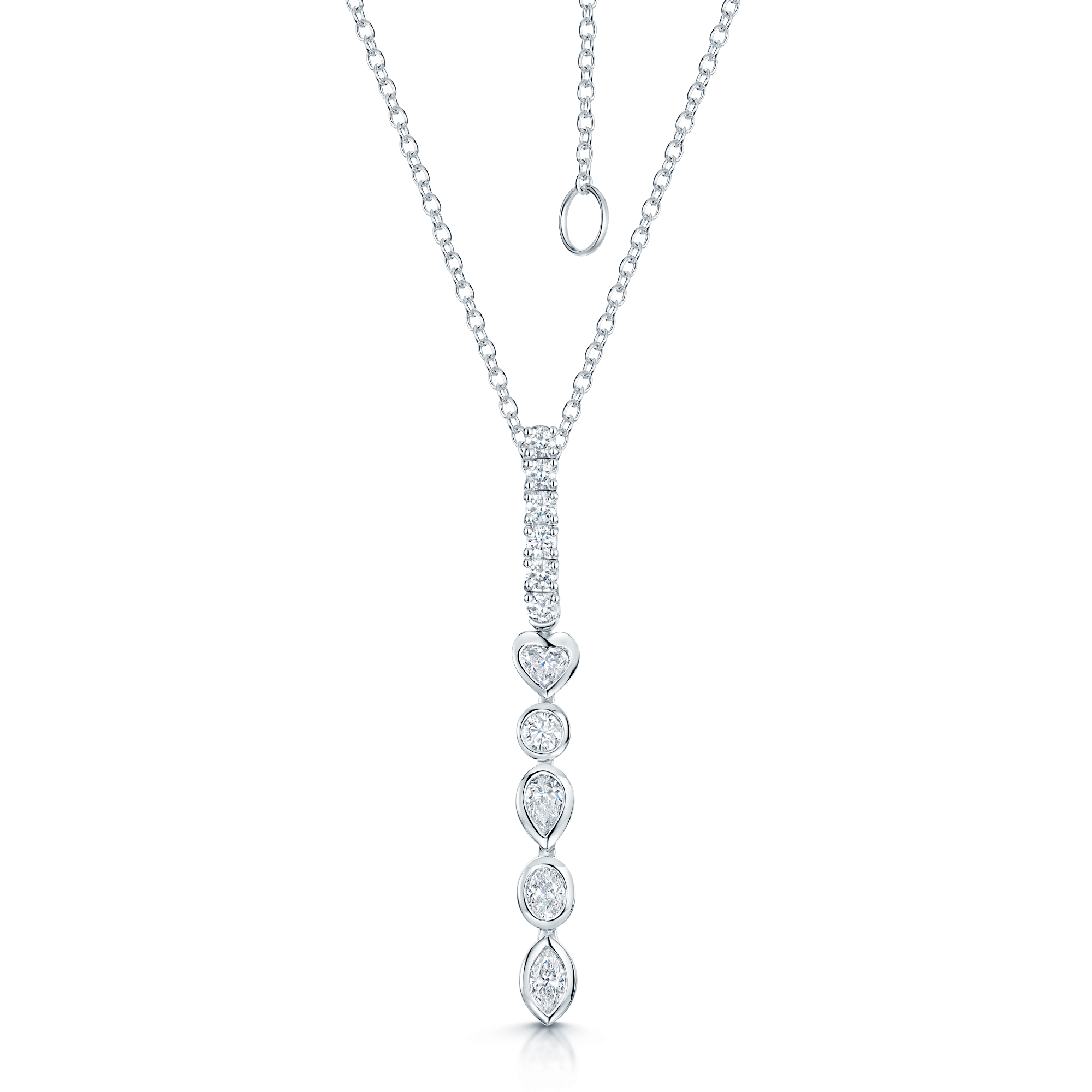 18ct White Gold Mixed Cut Diamond Fancy Long Drop Pendant