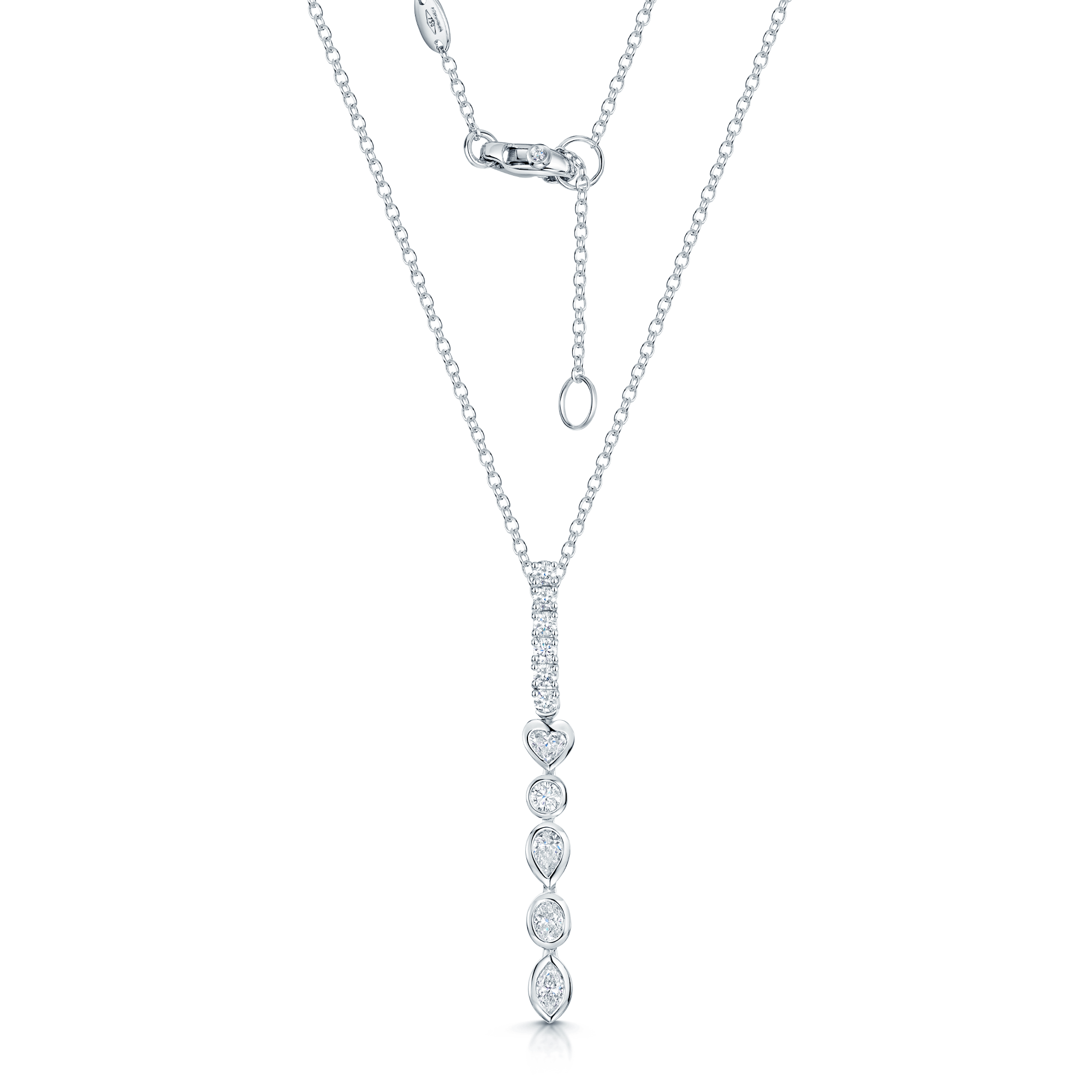 18ct White Gold Mixed Cut Diamond Fancy Long Drop Pendant