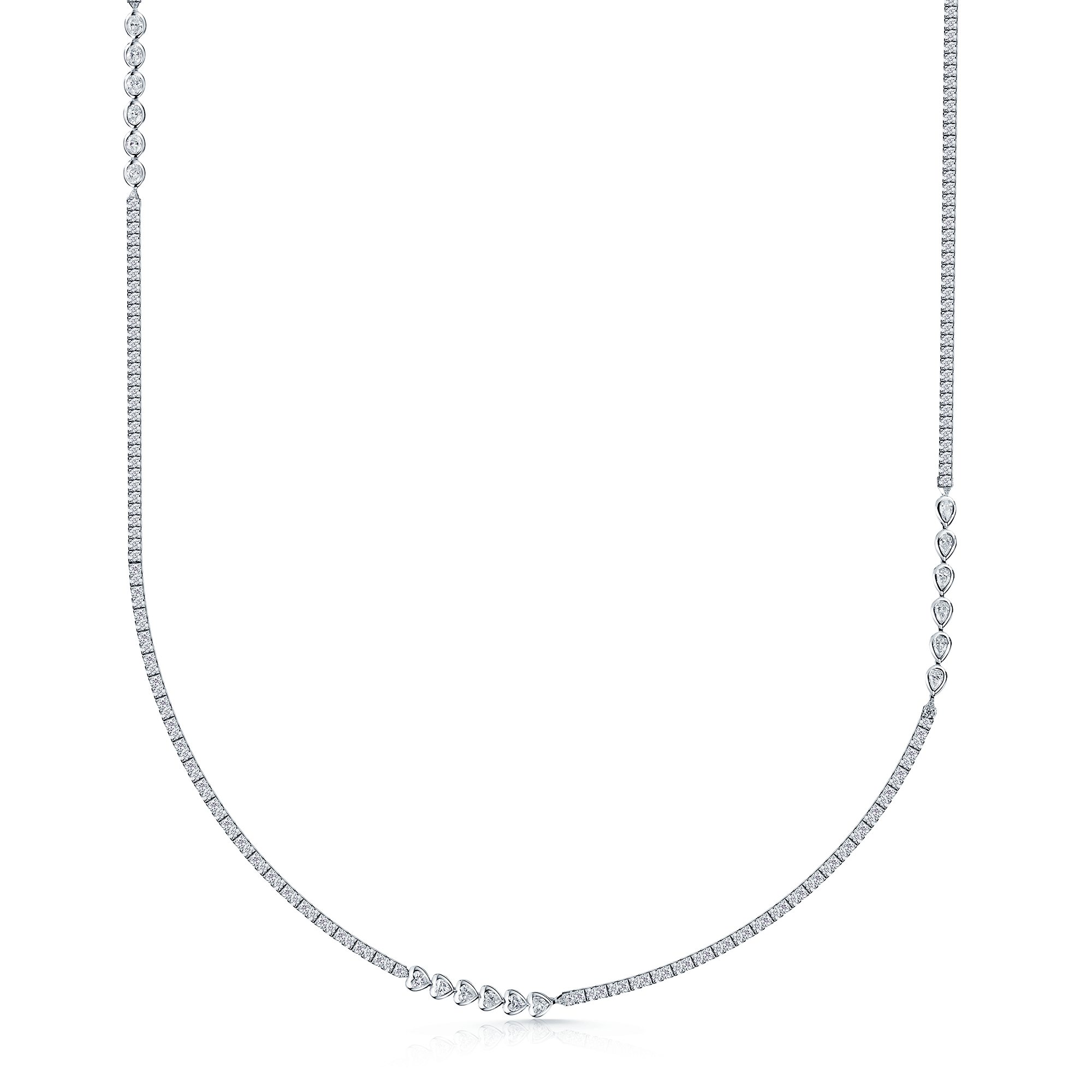 18ct White Gold Mixed Cut Diamond Long Fancy Necklet