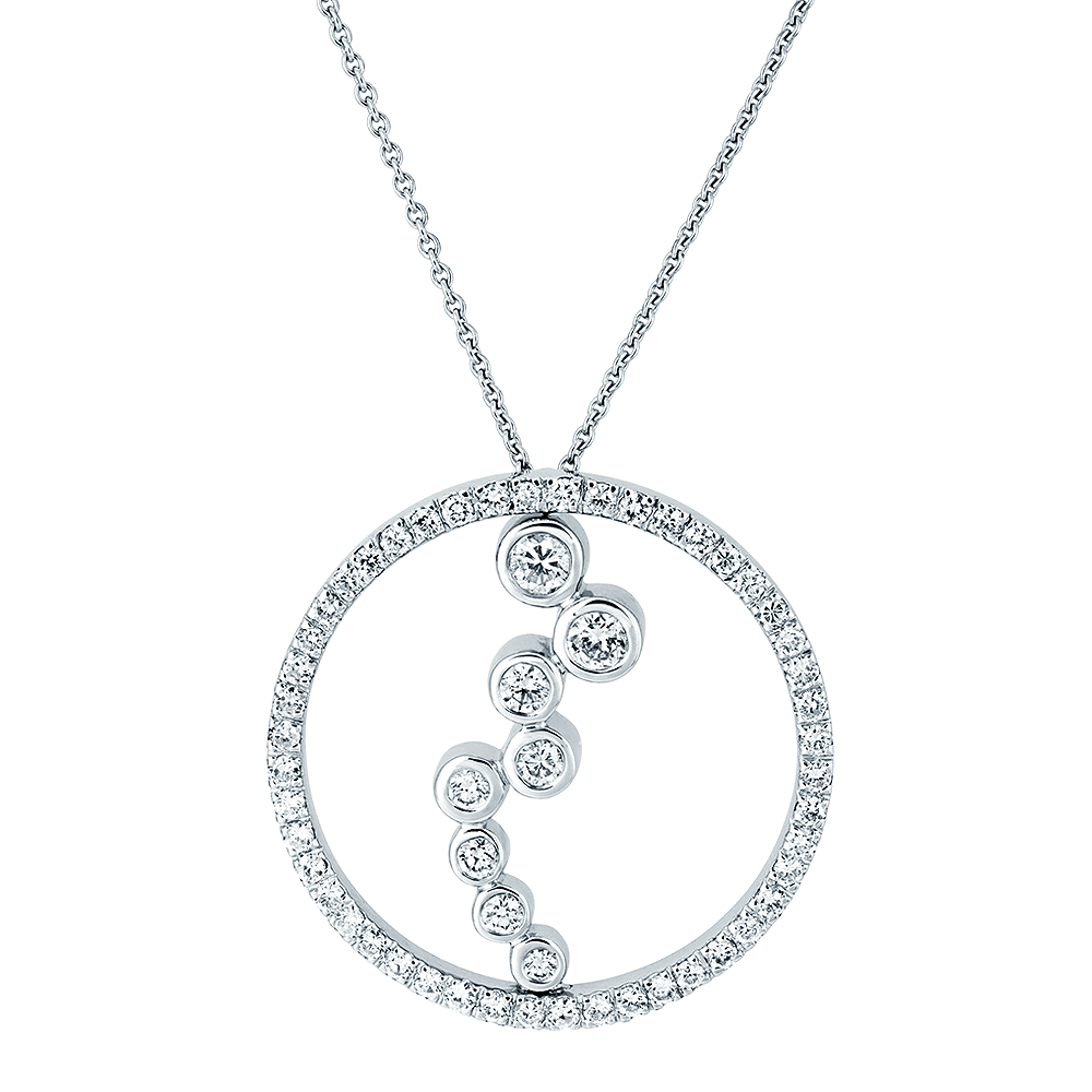 18ct White Gold Open Circle & Graduated Diamond Set Pendant