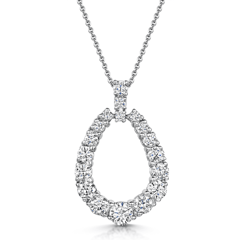 Berry's 18ct White Gold Open Pear Shape & Graduated Diamond Pendant - Berry's Jewellers