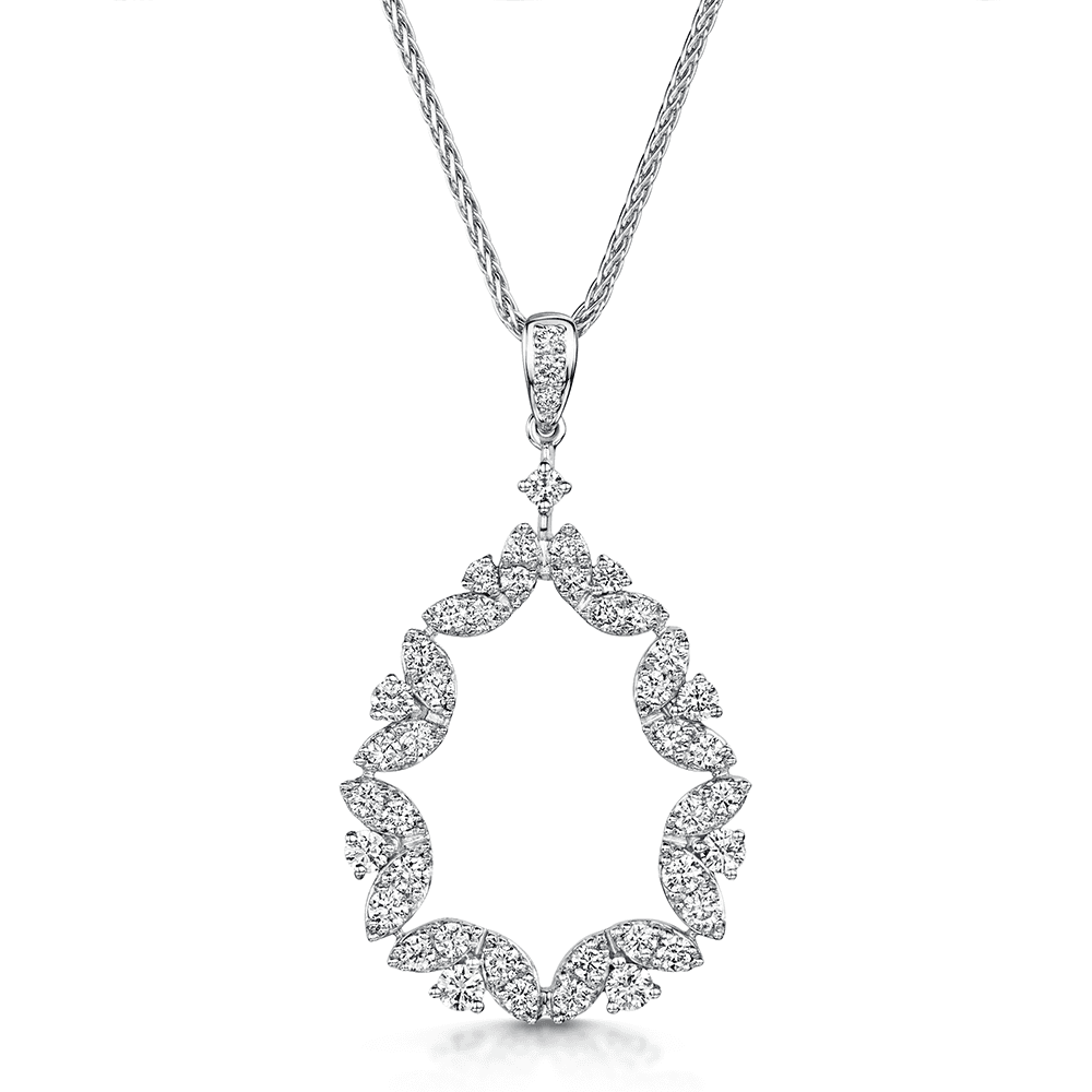 Berry's 18ct White Gold Open Pear Shape Leafy Diamond Set Pendant - Berry's Jewellers