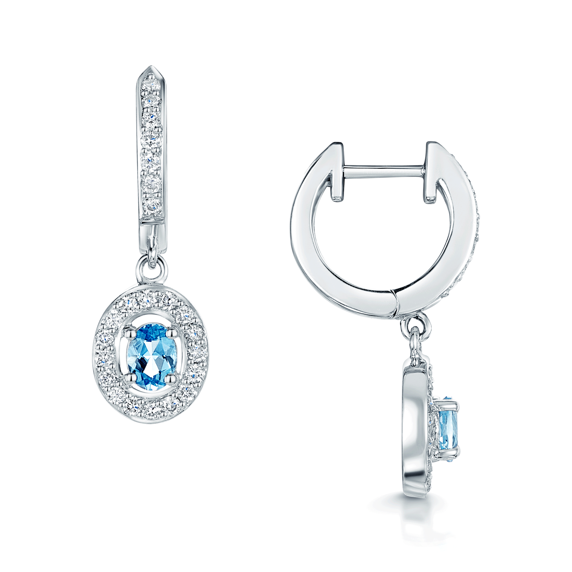 Berry's 18ct White Gold Oval Blue Topaz And Diamond Hoop With Drop Earrings - Berry's Jewellers