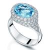 Berry's 18ct White Gold Oval Blue Topaz Ring With Diamond Pave Set Halo & Sides - Berry's Jewellers