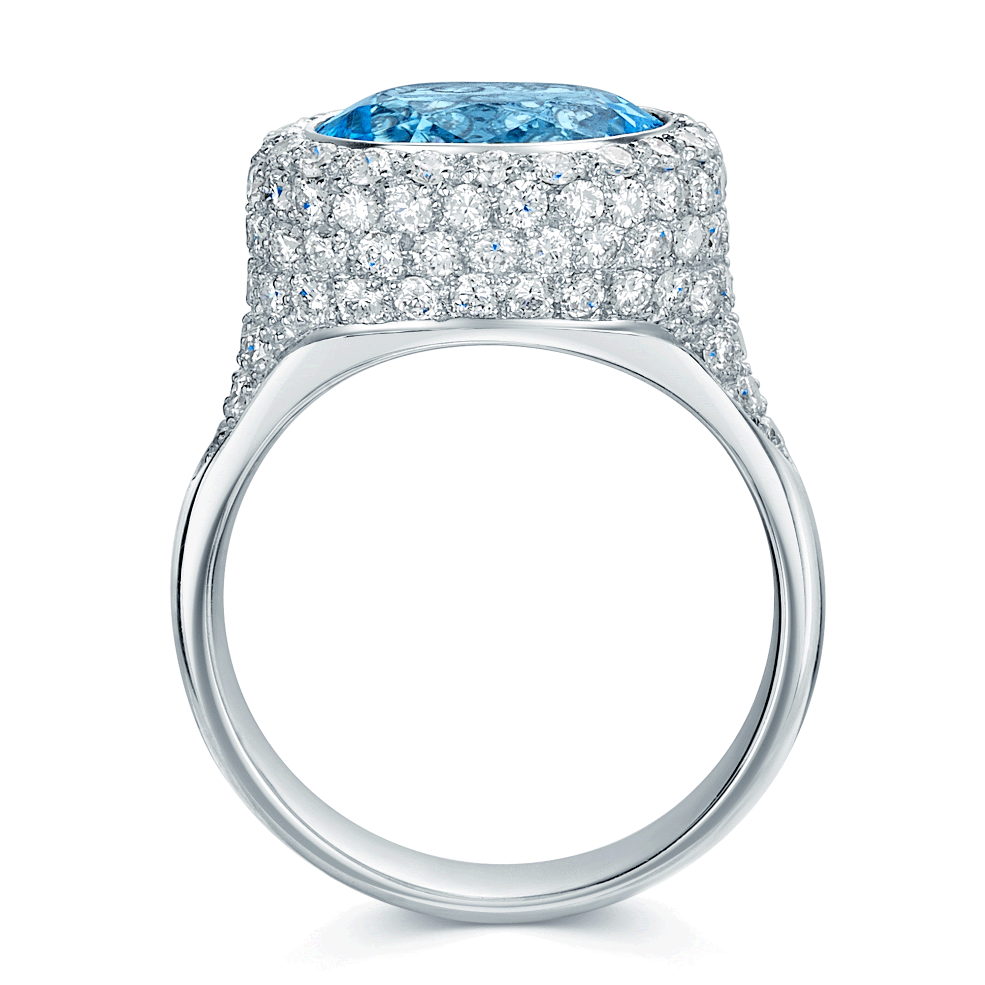 Berry's 18ct White Gold Oval Blue Topaz Ring With Diamond Pave Set Halo & Sides - Berry's Jewellers