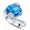 Berry's 18ct White Gold Oval Blue Topaz Ring With Diamond Set Twist Scroll Style Shoulders - Berry's Jewellers