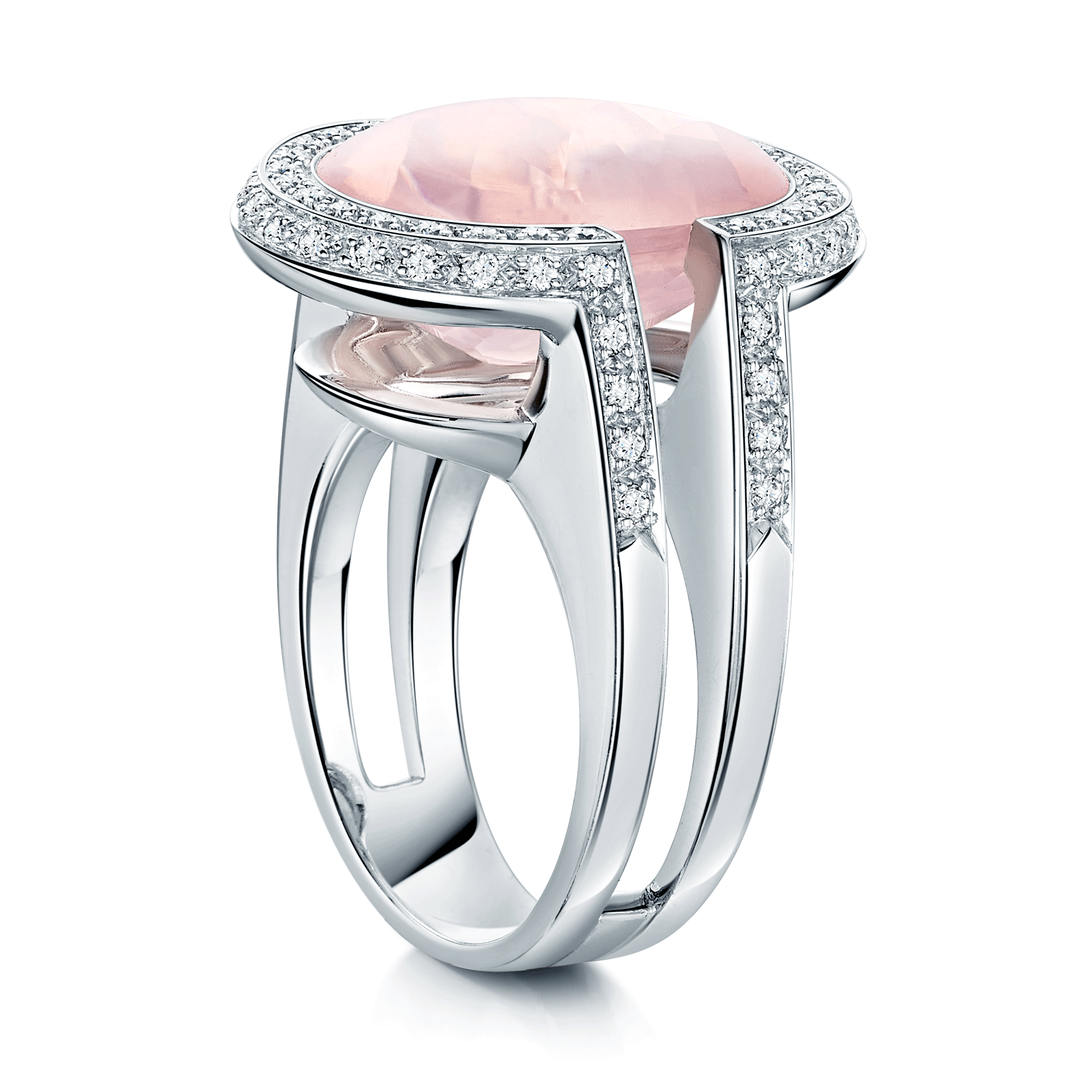 Berry's 18ct White Gold Oval Cabochon Rose Quartz Dress Ring With Split Diamond Shoulders - Berry's Jewellers