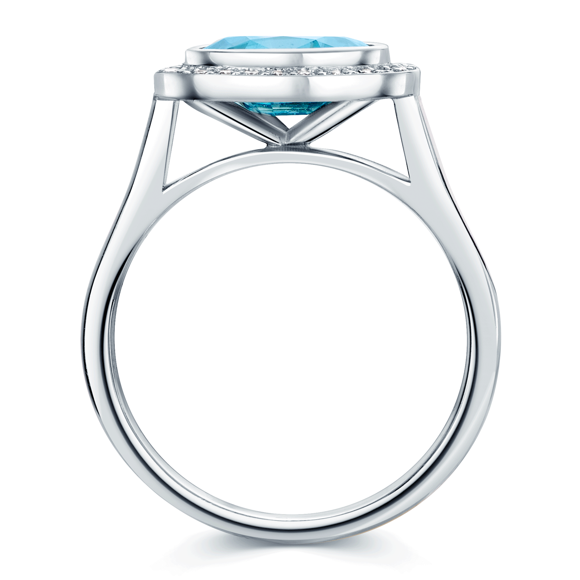 Berry's 18ct White Gold Oval Cut Blue Zircon And Round Brilliant Diamond Rub Over Halo Dress Ring - Berry's Jewellers