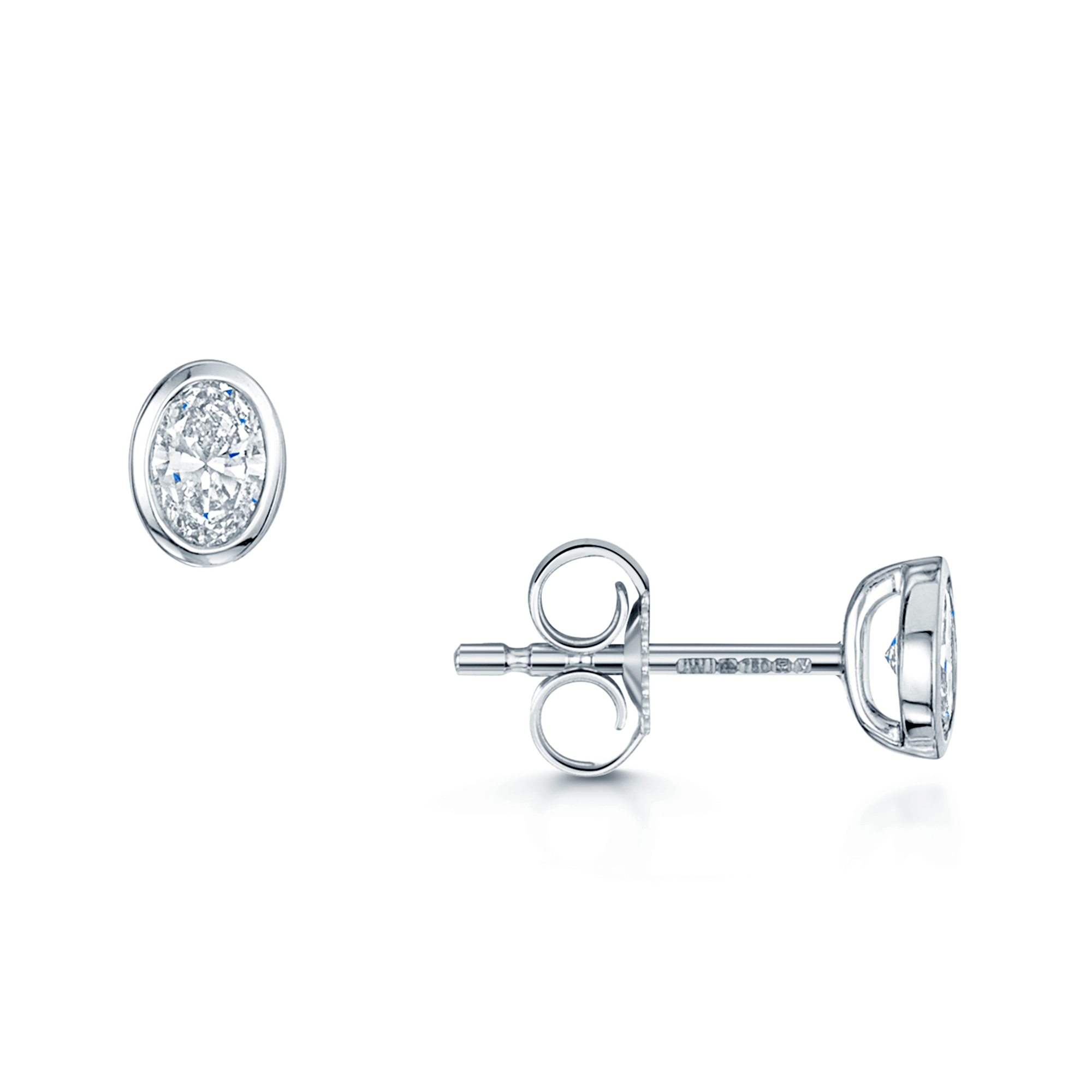 18ct White Gold Oval Cut Diamond 0.30ct Rub Over Stud Earrings