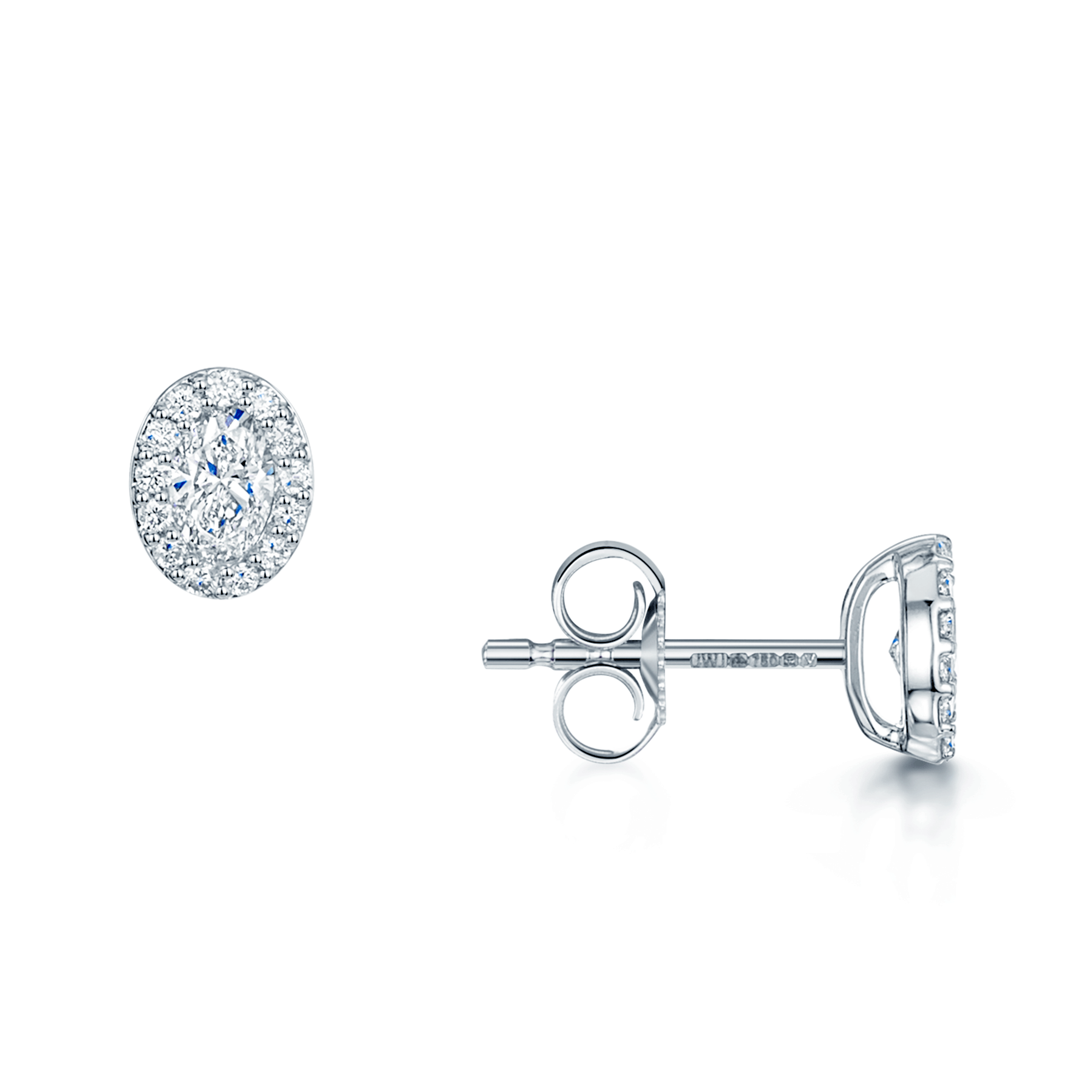 Berry's 18ct White Gold Oval Cut Diamond 0.40ct Halo Stud Earrings - Berry's Jewellers