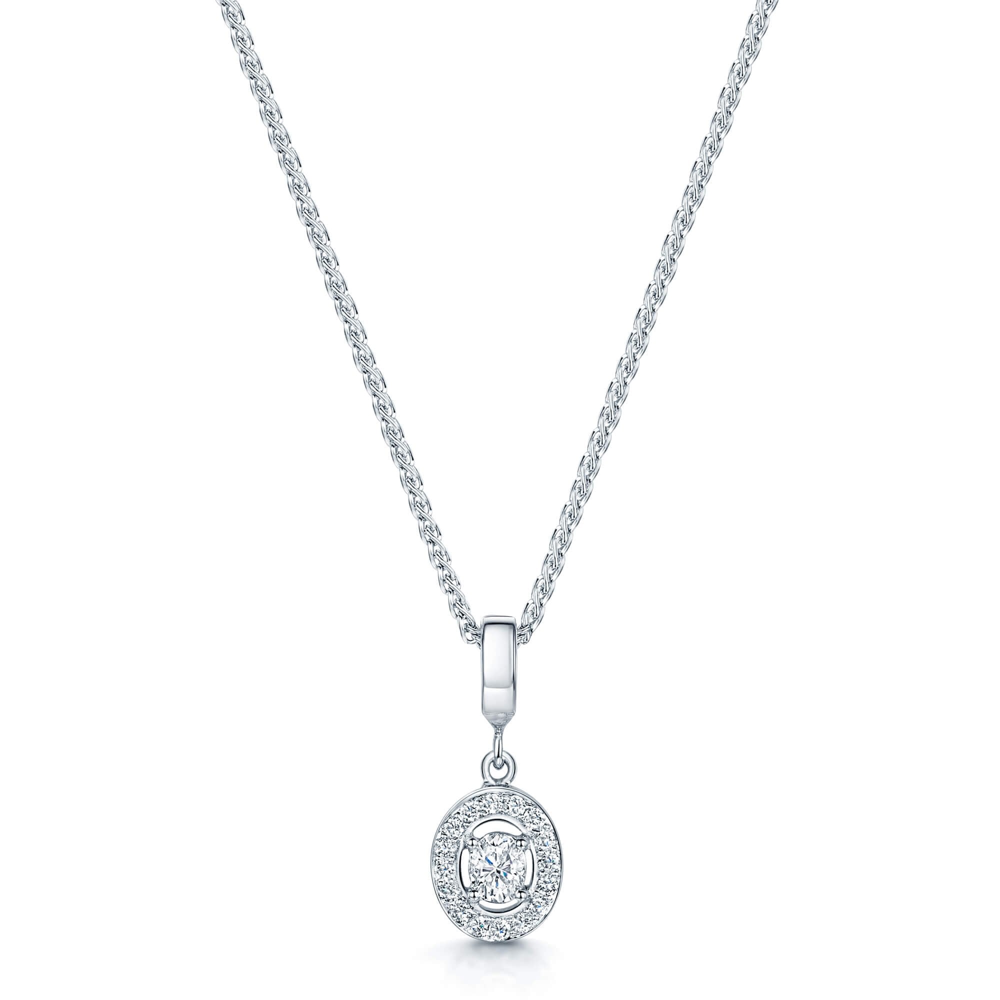 18ct White Gold Oval Cut Diamond Halo Pendant