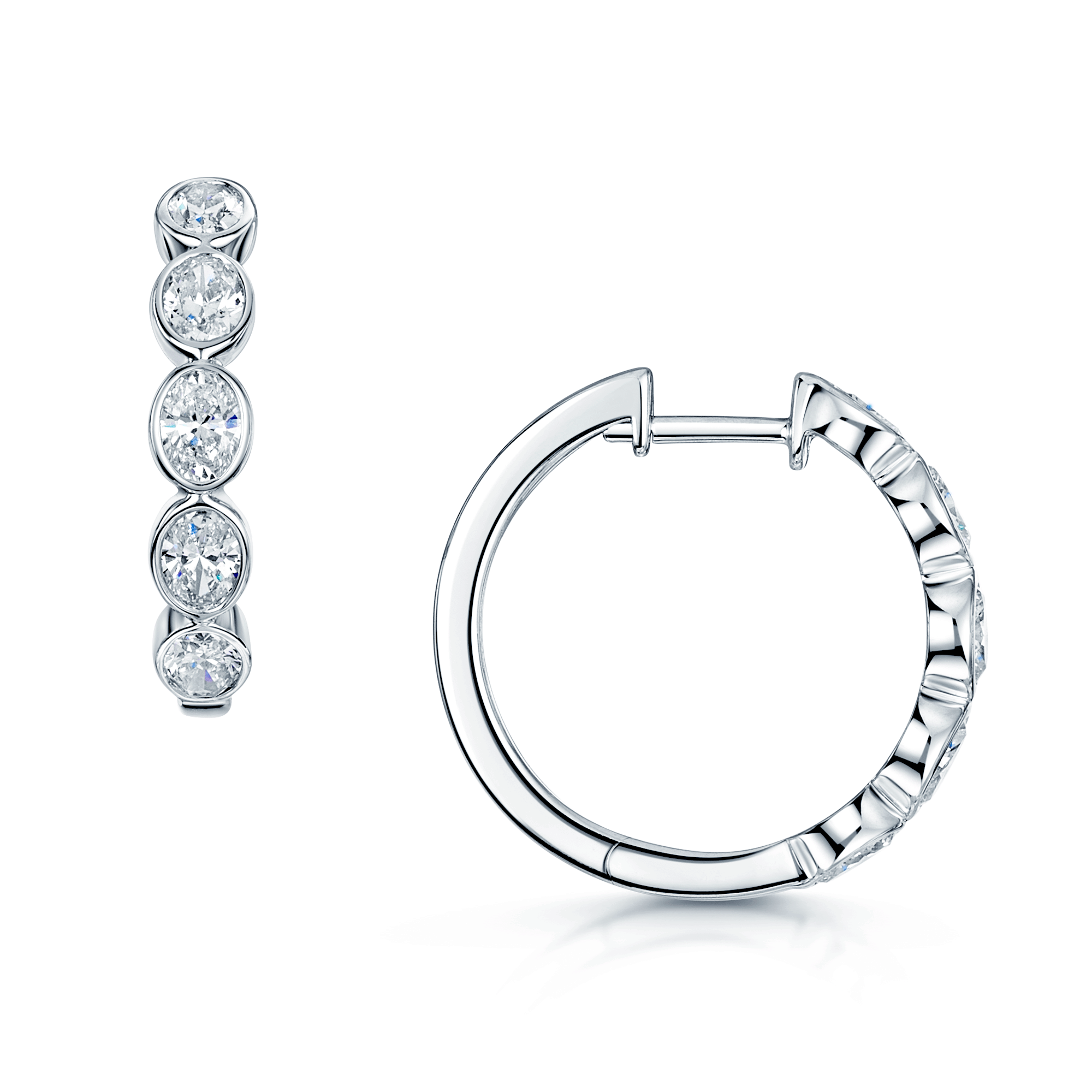 18ct White Gold Oval Cut Diamond Rub Over Set Hoop Earrings