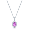 18ct White Gold Oval Cut Natural Unheated Pink Sapphire Diamond Halo Pendant