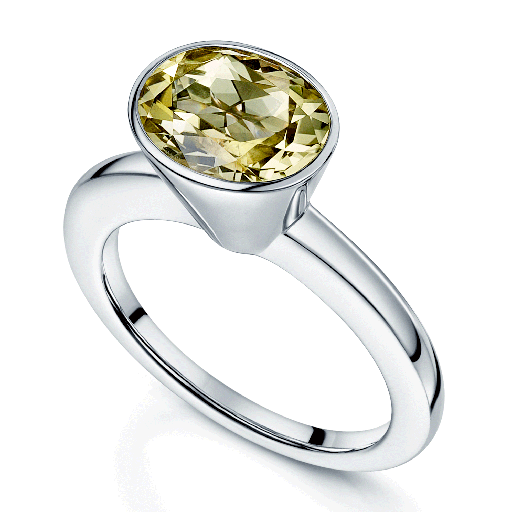 Berry's 18ct White Gold Oval Cut Ouro Verde Rubover High Set Dress Ring - Berry's Jewellers