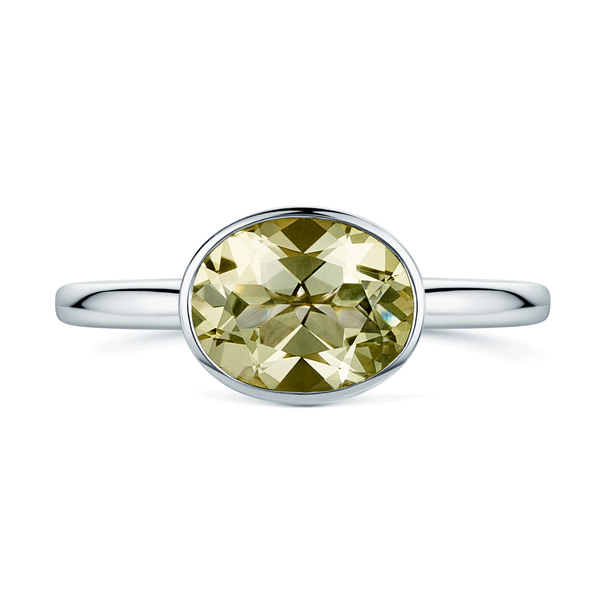 Berry's 18ct White Gold Oval Cut Ouro Verde Rubover High Set Dress Ring - Berry's Jewellers