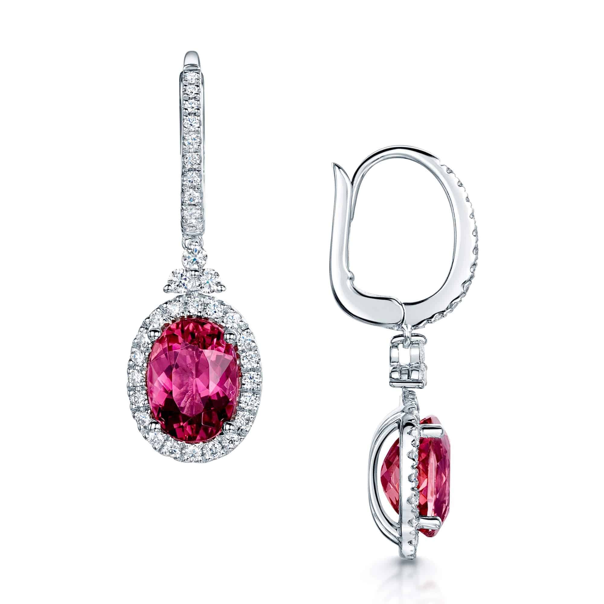 Berry's 18ct White Gold Oval Cut Pink Tourmaline & Diamond Set Trefoil Drop Earnings - Berry's Jewellers