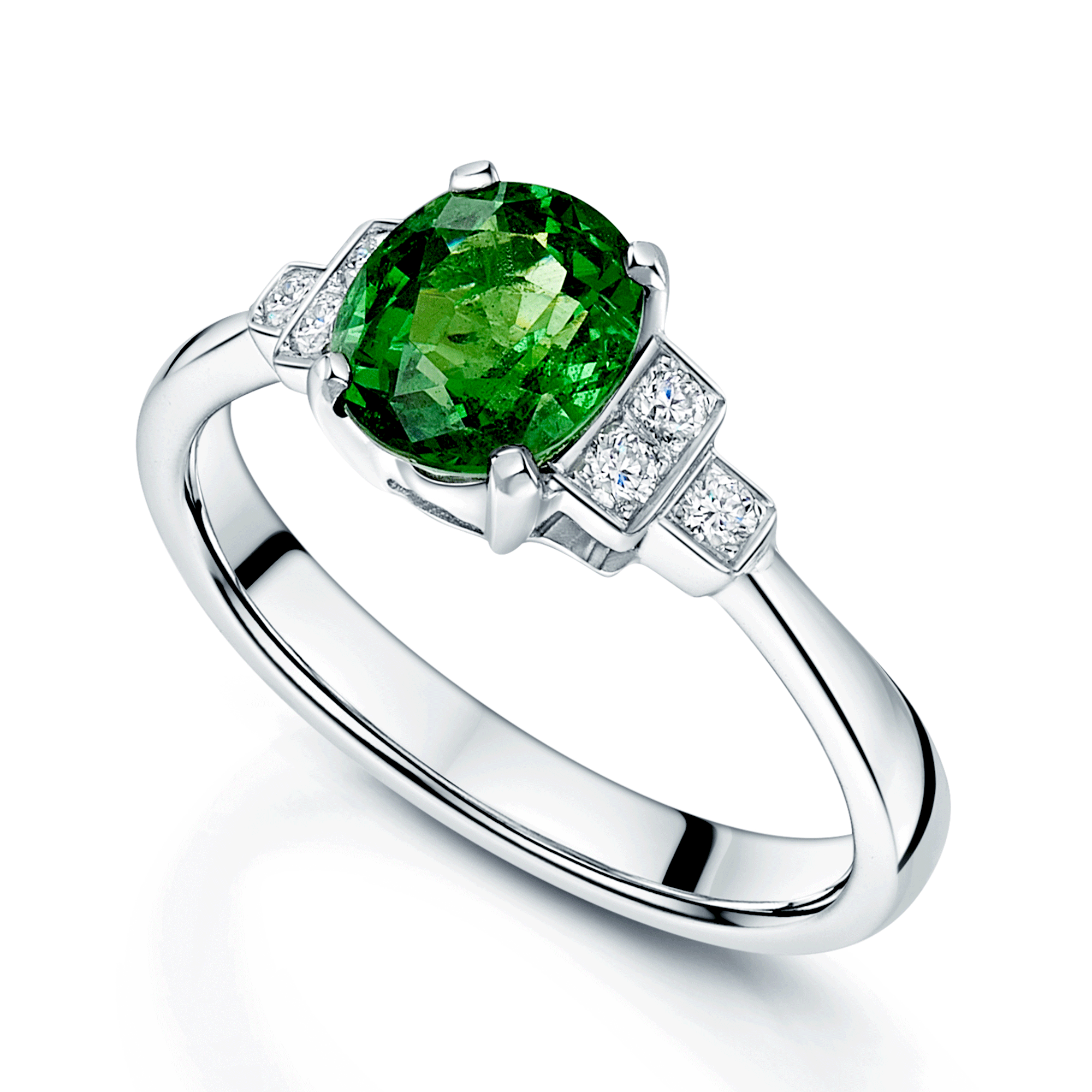 Berry's 18ct White Gold Oval Cut Tsavorite Garnet Dress Ring With Diamond Shoulders - Berry's Jewellers