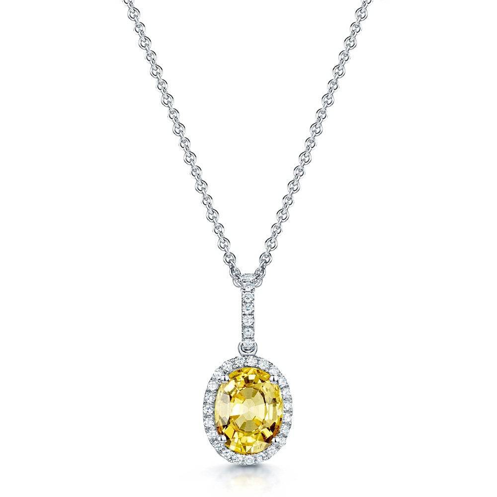 Berry's 18ct White Gold Oval Cut Yellow Sapphire Diamond Halo Pendant - Berry's Jewellers