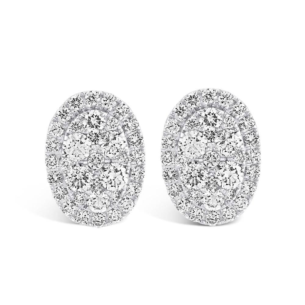 Berry's 18ct White Gold Oval Diamond Halo Cluster Earrings - Berry's Jewellers