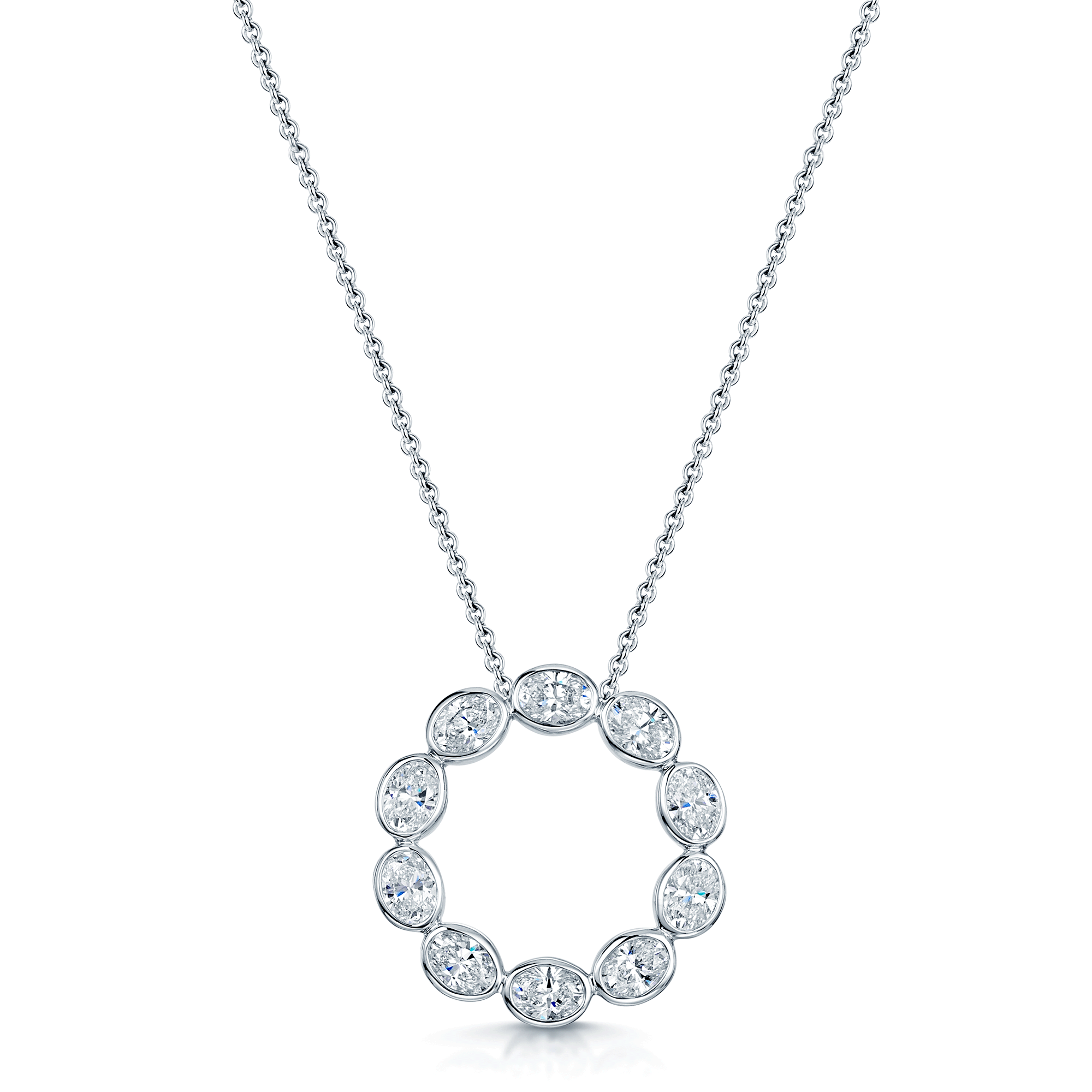 Berry's 18ct White Gold Oval Diamond Rub Over Circle Pendant - Berry's Jewellers