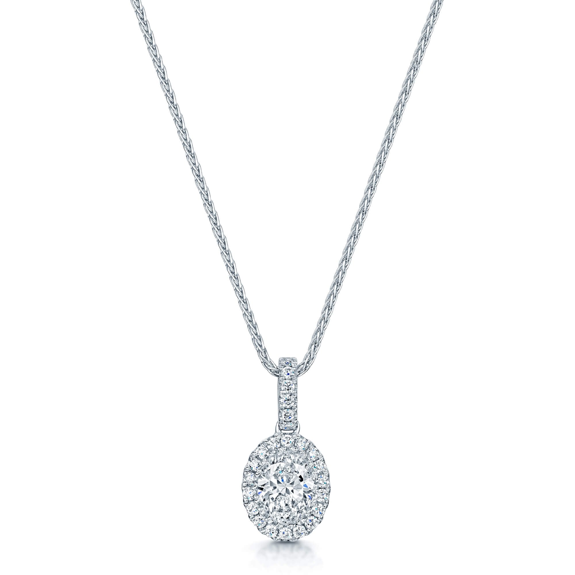 Berry's 18ct White Gold Oval GIA Certificated Single Stone Diamond Halo Pendant With Diamond Bale - Berry's Jewellers