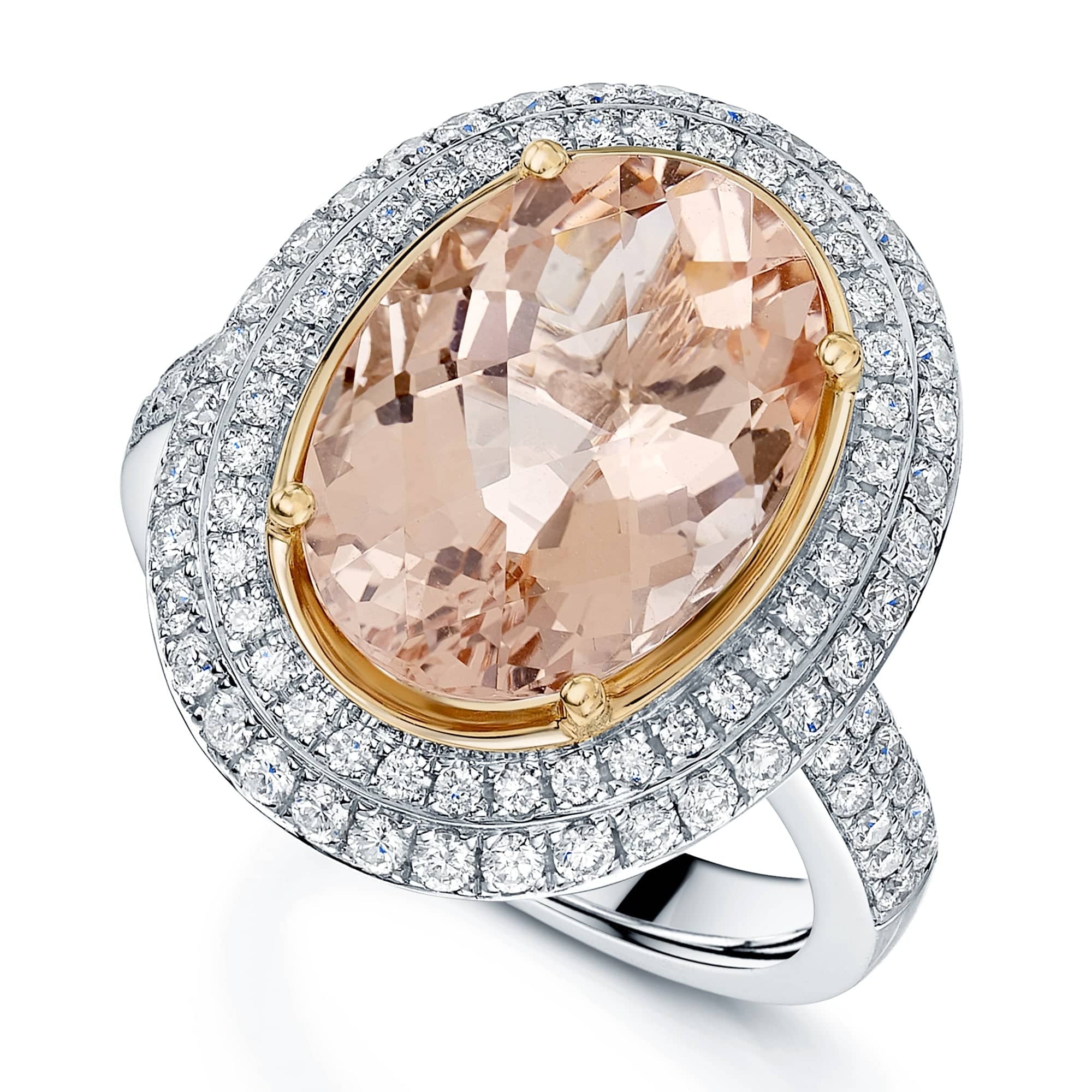 18ct White Gold Oval Morganite & Diamond Double Halo Ring