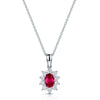 18ct White Gold Oval Ruby and Round Brilliant Cut Diamond Cluster Pendant