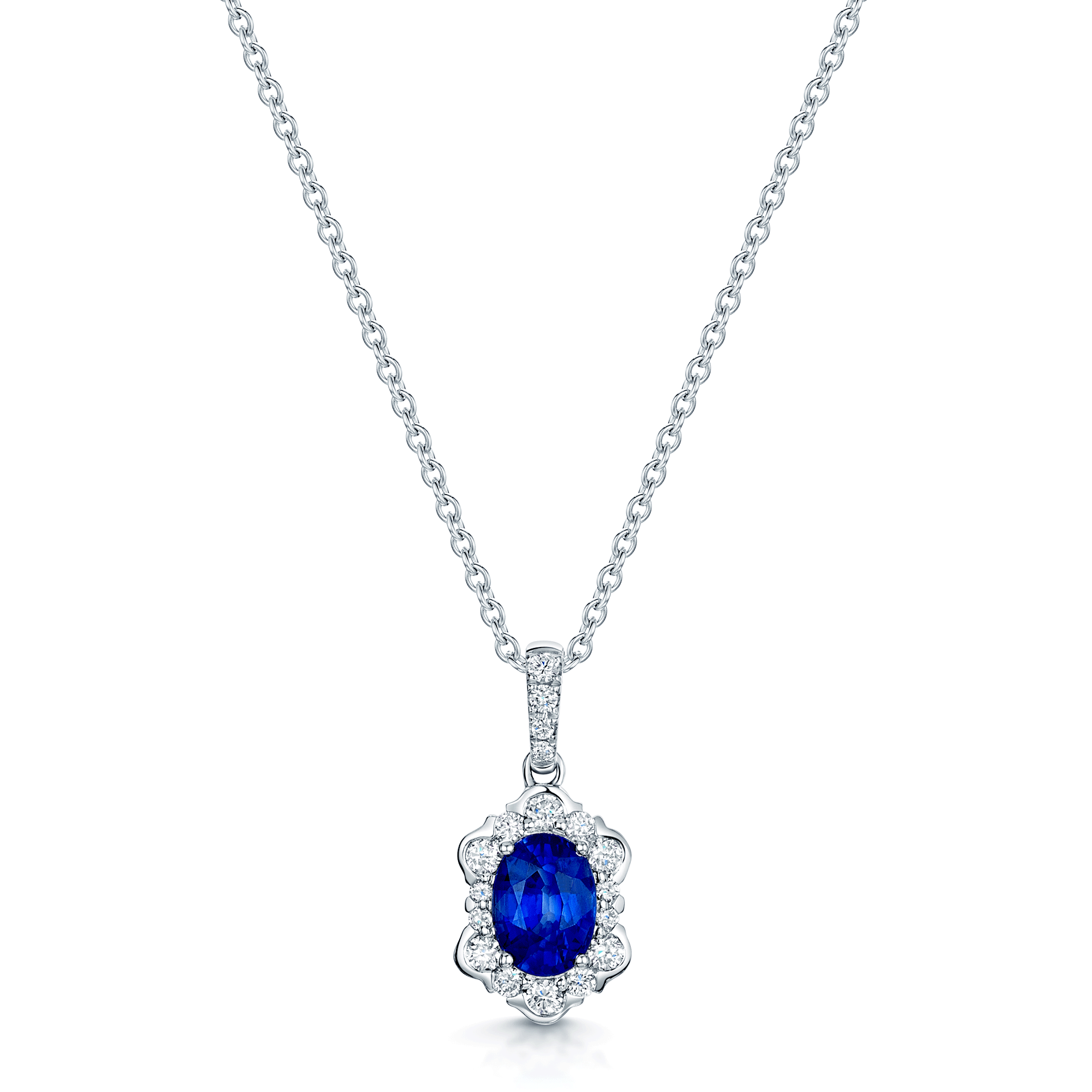 Berry's 18ct White Gold Oval Sapphire And Diamond Fancy Cluster Pendant - Berry's Jewellers