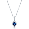 Berry's 18ct White Gold Oval Sapphire And Diamond Halo Pendant With Diamond Bale - Berry's Jewellers