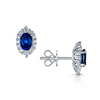 18ct White Gold Oval Sapphire And Diamond Halo Stud Earrings