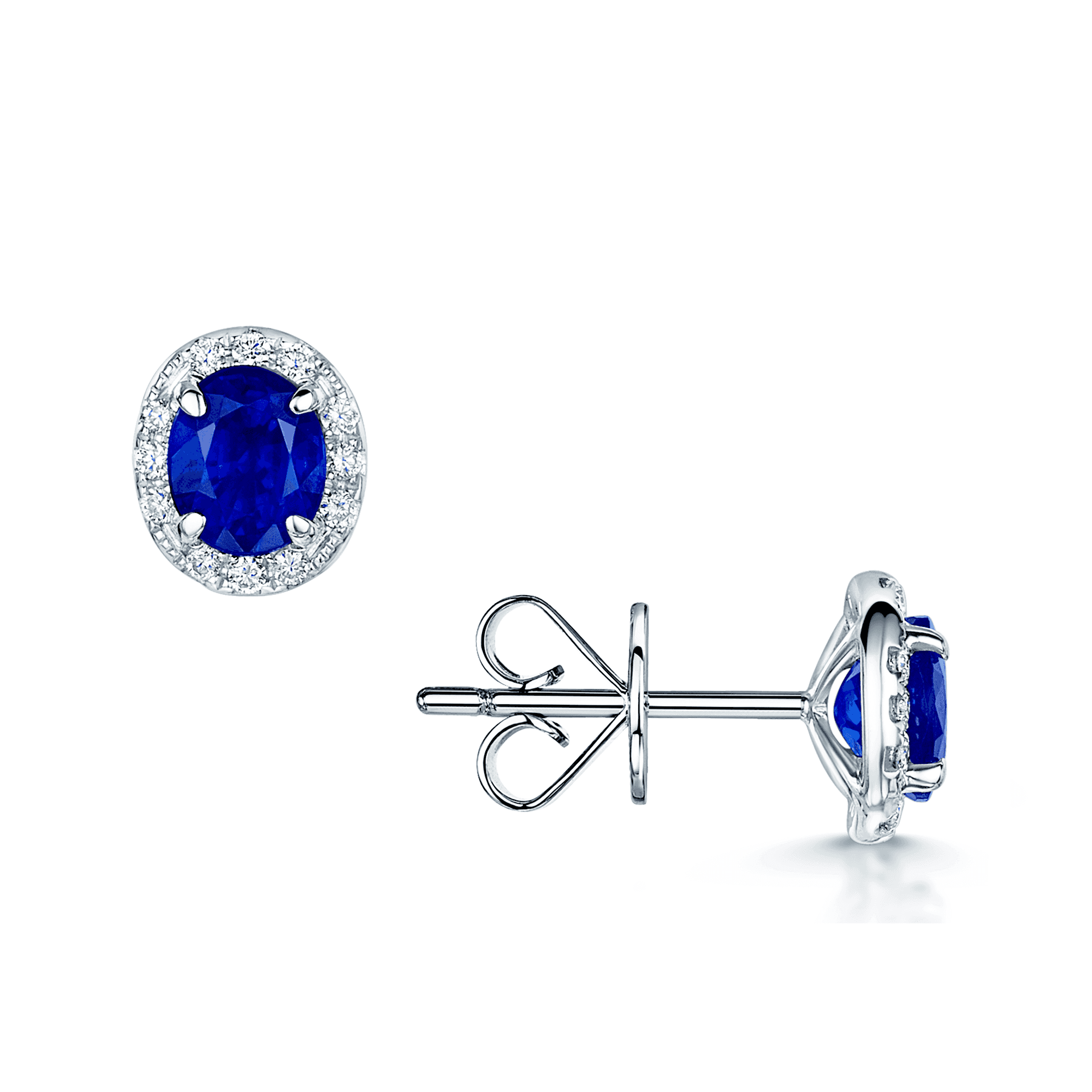 Berry's 18ct White Gold Oval Sapphire And Diamond Halo Stud Earrings - Berry's Jewellers