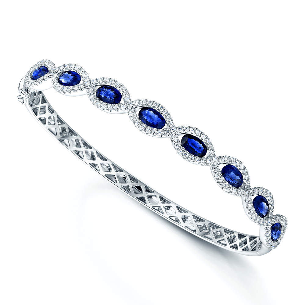 Berry's 18ct White Gold Oval Sapphire & Diamond Bangle - Berry's Jewellers