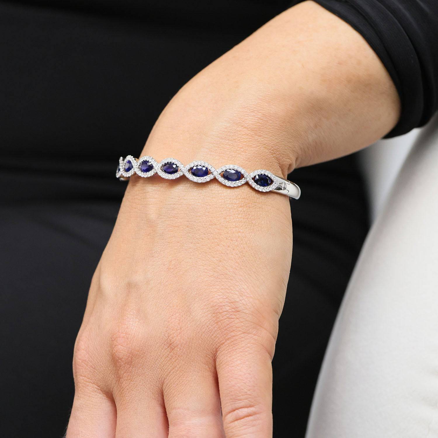 Berry's 18ct White Gold Oval Sapphire & Diamond Bangle - Berry's Jewellers