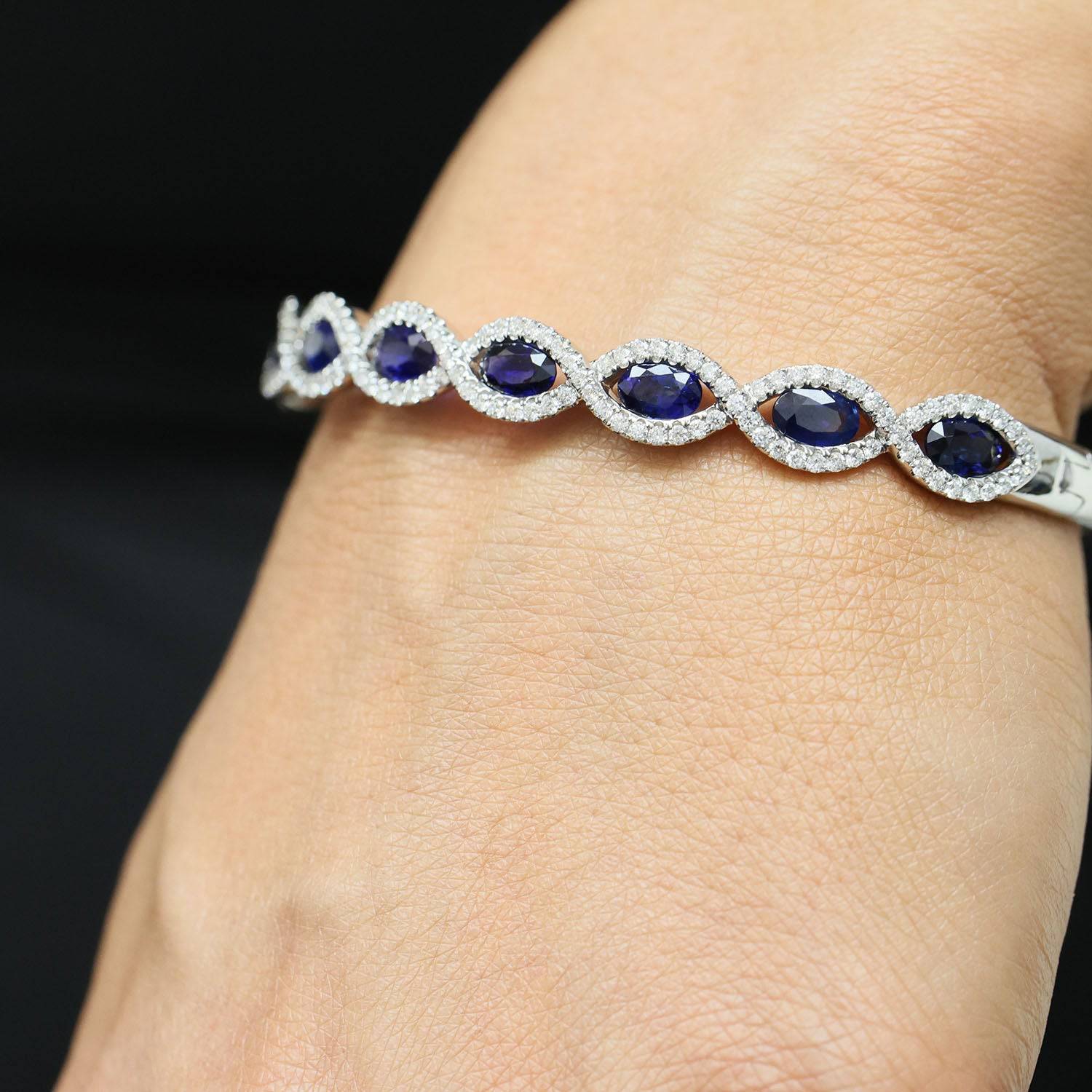 Berry's 18ct White Gold Oval Sapphire & Diamond Bangle - Berry's Jewellers